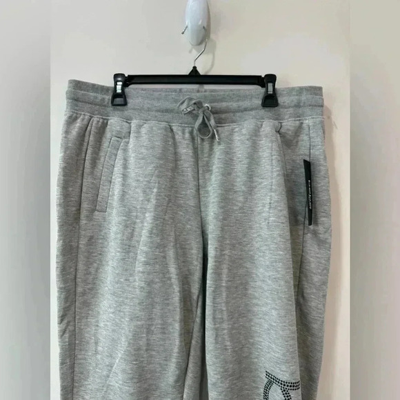 Bebe Sport Heather Grey Rhinestone Graphic Drawstring Sweatpants XL NWT - Picture 2 of 13